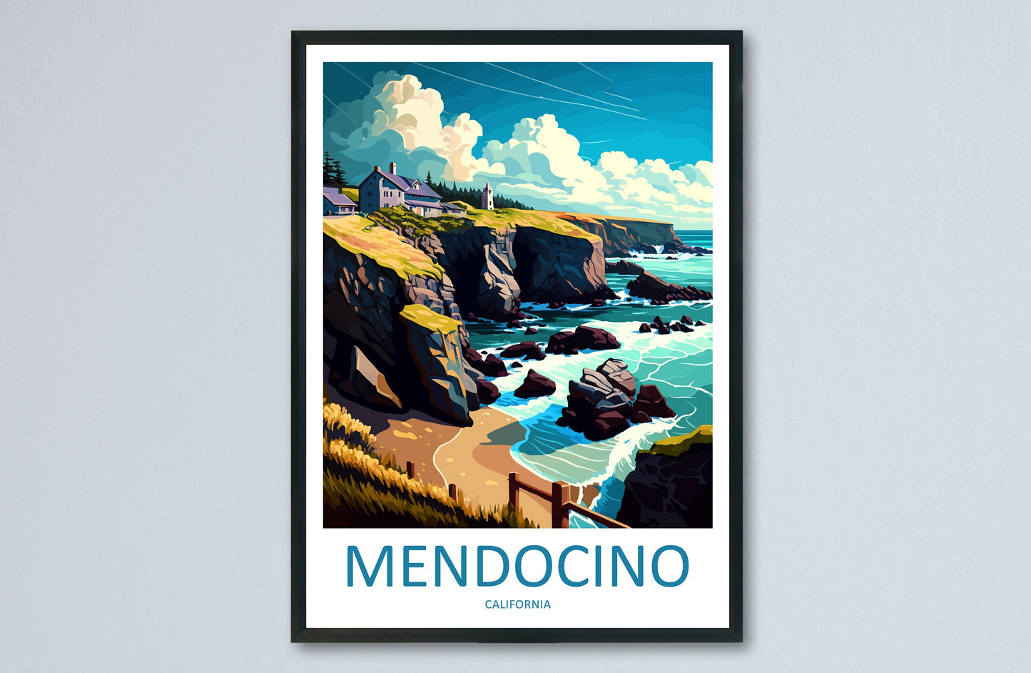 Mendocino Travel Print Wall Art Mendocino Wall Hanging Home Décor Mendocino Gift Art Lovers California Art Lover Gift Mendocino Art Print