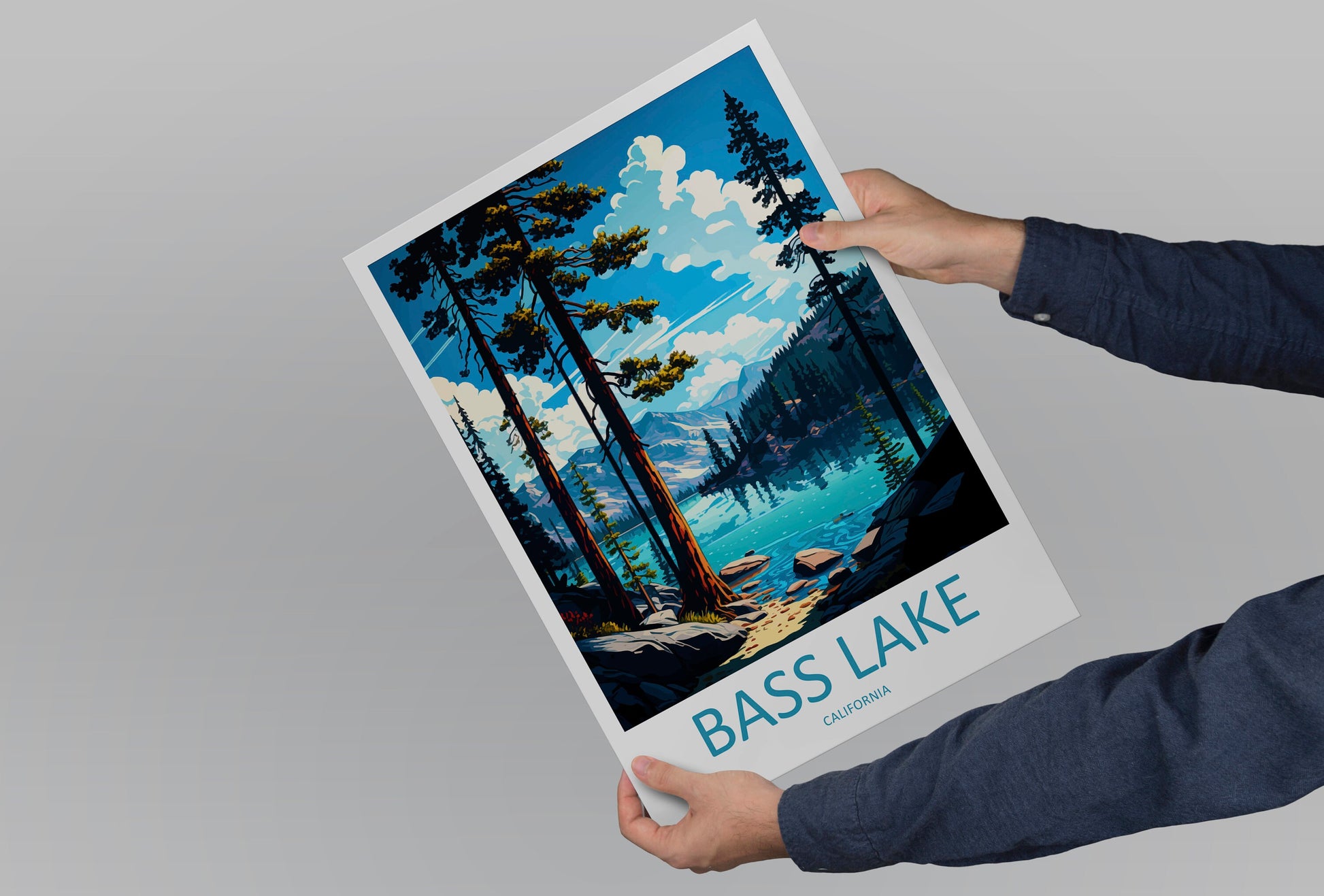 Bass Lake Travel Print Wall Art Bass Lake Wall Hanging Home Décor Bass Lake Gift Art Lovers California Art Lover Gift Bass Lake Art