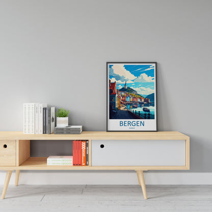 Bergan Travel Print Wall Art Bergan Wall Hanging Home Décor Bergan Gift Art Lovers Norway Art Lover Gift Bergan Travel Art Oslo Wall Decor