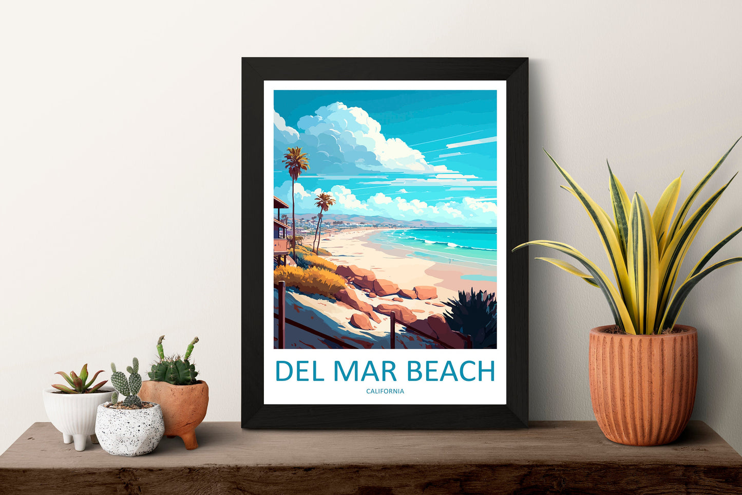 Del Mar Beach Travel Print Wall Art Del Mar Beach Wall Hanging Home Décor Del Mar Beach Gift Art Lovers California Art Poster