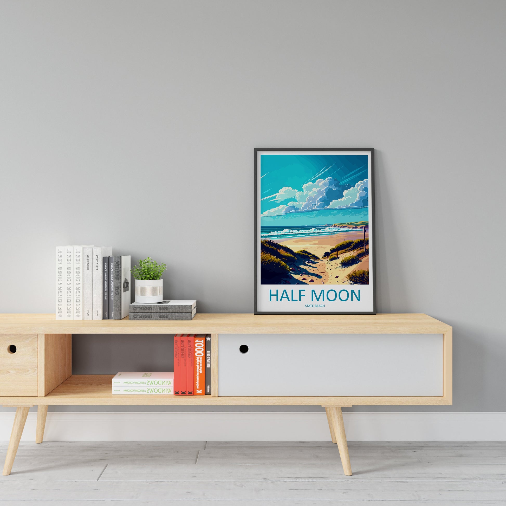 Half Moon State Beach Travel Print Wall Art Half Moon Beach Wall Hanging Home Décor Half Moon Beach Gift Art Lovers California Art Poster
