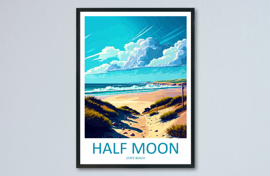 Half Moon State Beach Travel Print Wall Art Half Moon Beach Wall Hanging Home Décor Half Moon Beach Gift Art Lovers California Art Poster