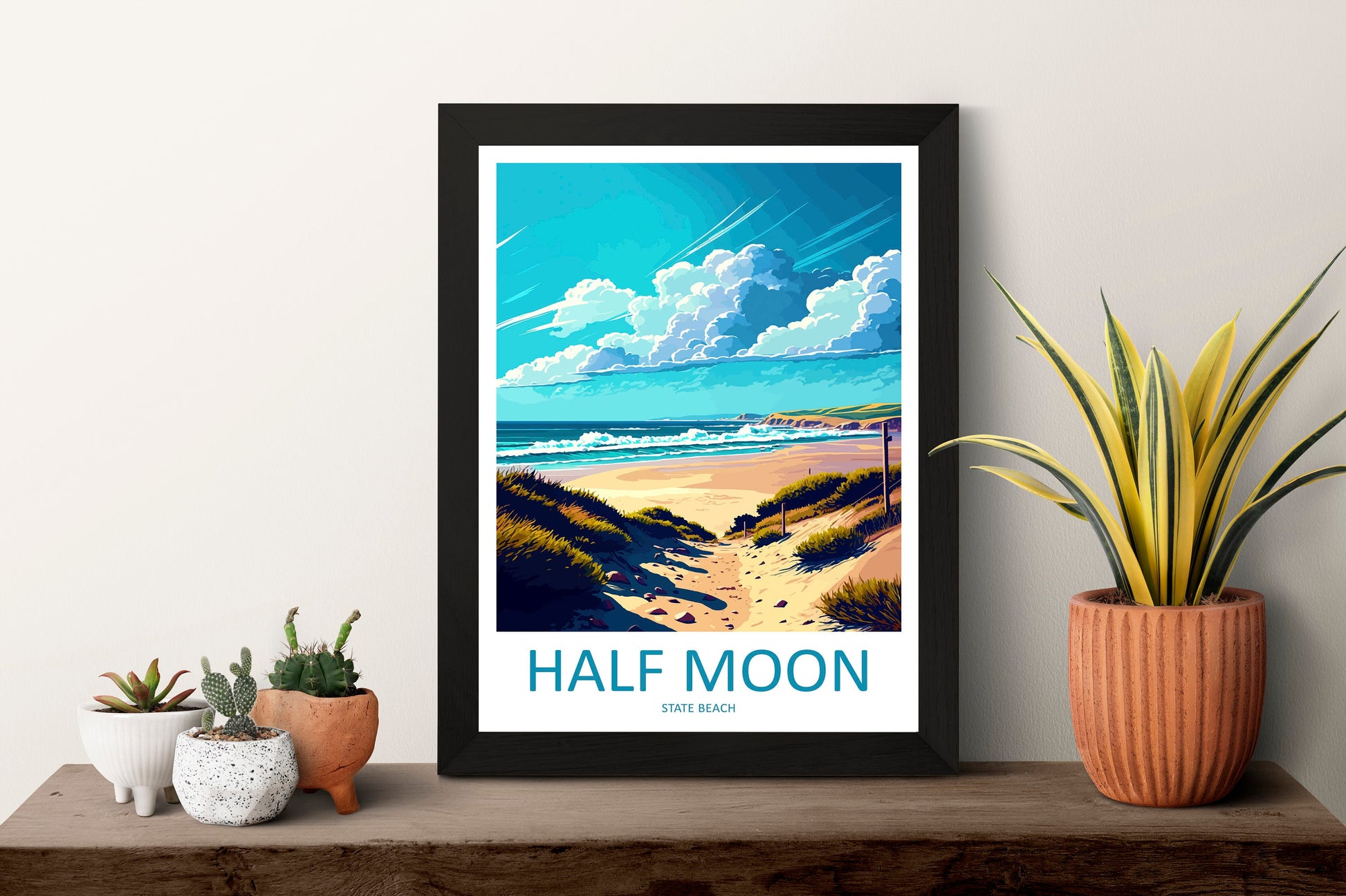Half Moon State Beach Travel Print Wall Art Half Moon Beach Wall Hanging Home Décor Half Moon Beach Gift Art Lovers California Art Poster