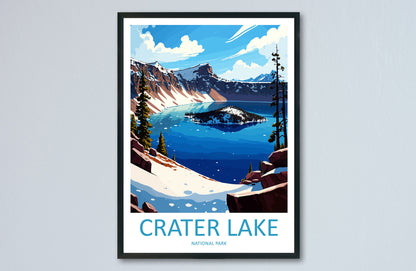 Crater Lake Snow National Park Travel Print Wall Art Crater Lake National Park Wall Hanging Home Décor Crater Lake National Park Gift Art