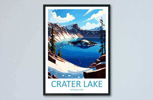 Crater Lake Snow National Park Travel Print Wall Art Crater Lake National Park Wall Hanging Home Décor Crater Lake National Park Gift Art