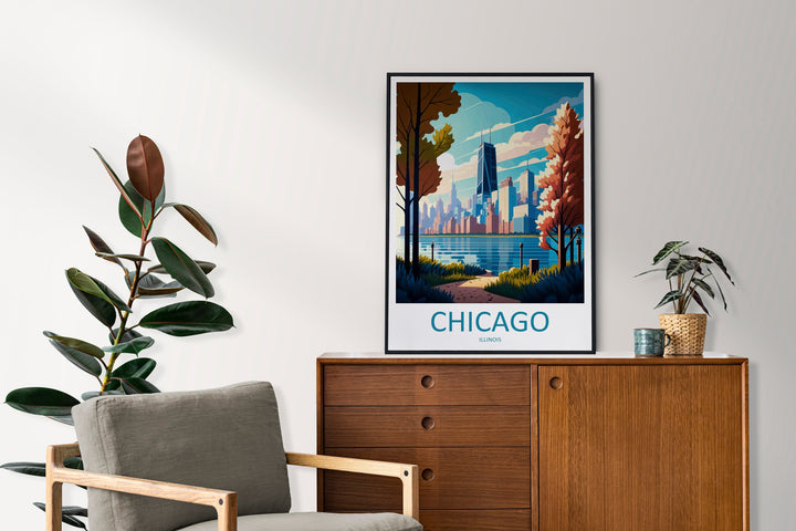 Chicago Travel Print Wall Art Chicago Wall Hanging Home Décor Chicago Gift Art Lovers Illinois Art Lover Gift