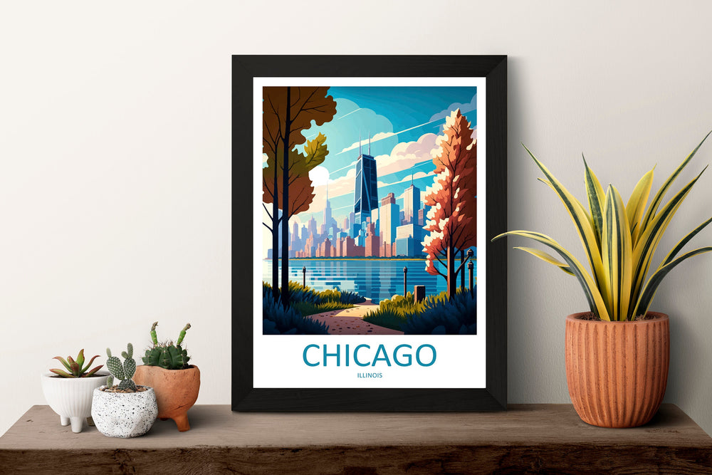 Chicago Travel Print Wall Art Chicago Wall Hanging Home Décor Chicago Gift Art Lovers Illinois Art Lover Gift