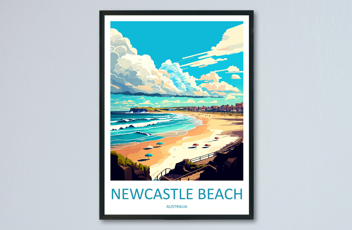 Newcastle Beach Travel Print Wall Art Newcastle Beach Wall Hanging Home Décor Newcastle Beach Gift Art Lovers Wall Art Australia Travel Art