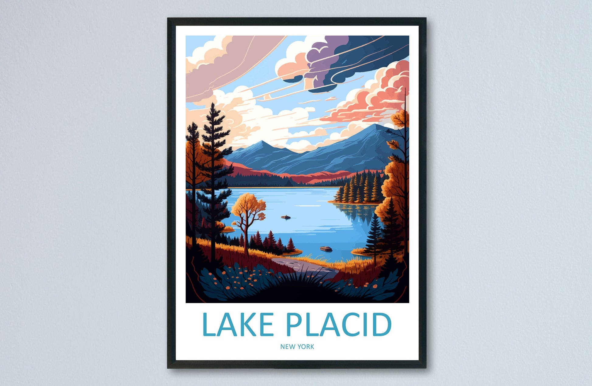 Lake Placid Travel Print Wall Art Lake Placid Wall Hanging Home Décor Lake Placid Gift Art Lovers New York State Art Gift Lover Print