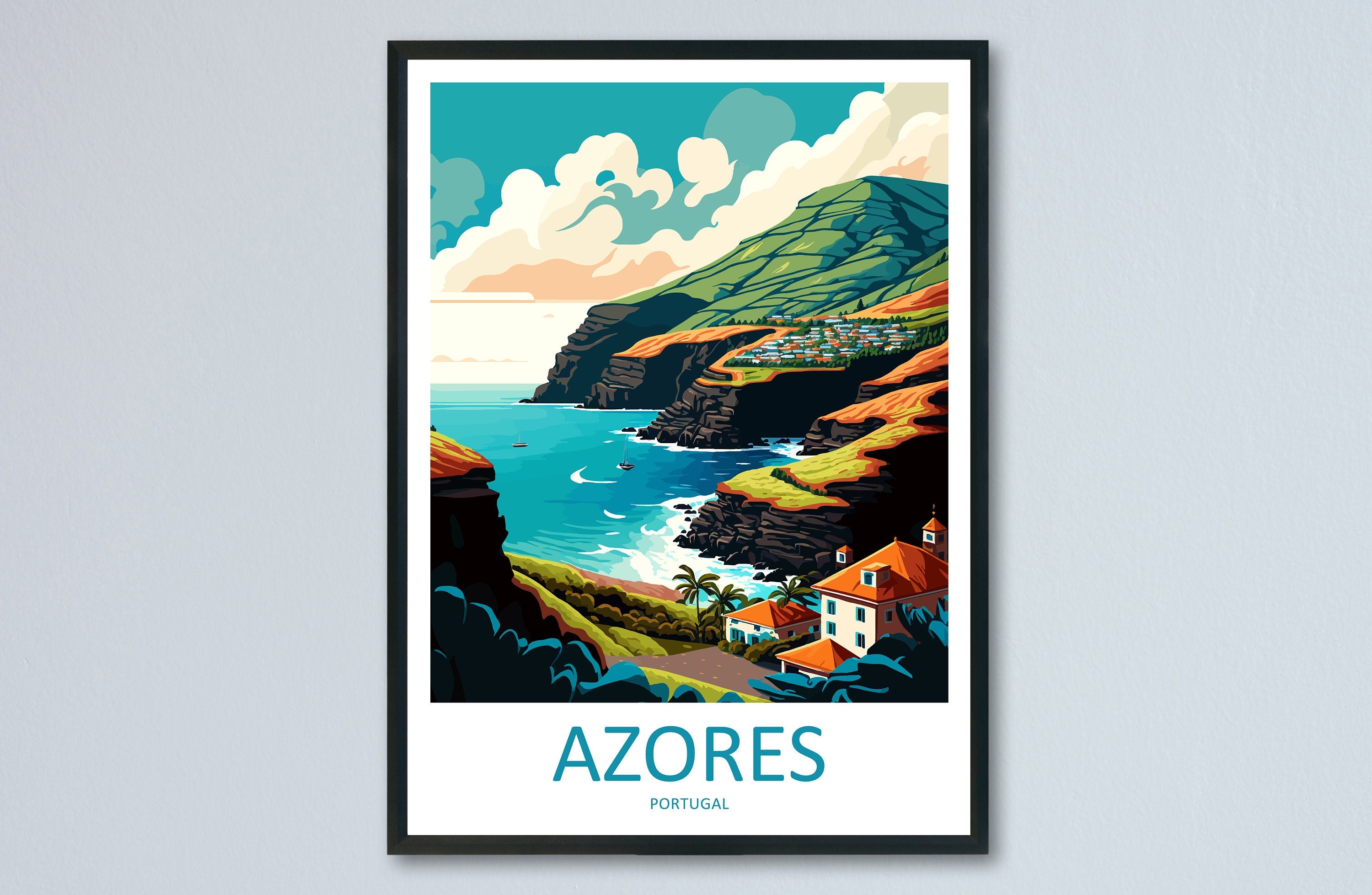 Azores Travel Print Wall Art Azores Wall Hanging Home Décor Azores Gift Art Lovers Portugal Art Lover Gift Azores Wall Décor Print