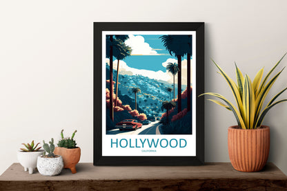 Hollywood Travel Print Wall Art Hollywood Wall Hanging Home Décor Hollywood Gift Art Lovers California Art Lover Gift Hollywood Hills