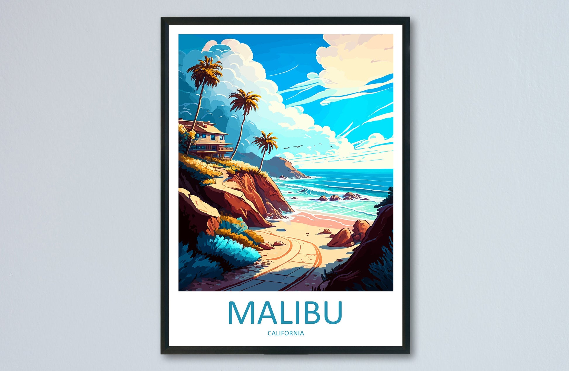 Malibu Travel Print Wall Art Malibu Wall Hanging Home Décor Malibu Gift Art Lovers California Art Lover Gift Malibu Decor