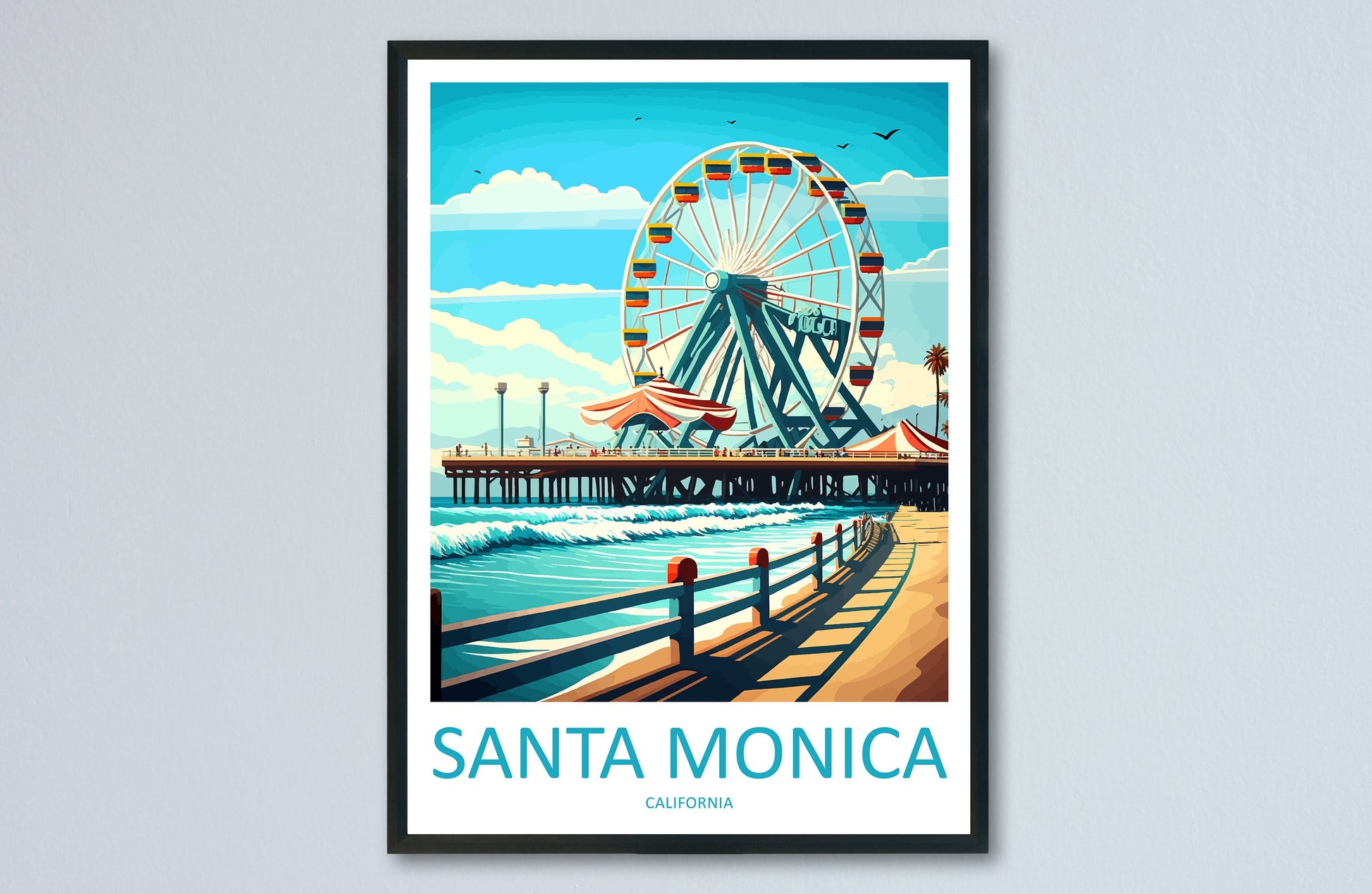 Santa Monica Travel Print Wall Art Santa Monica Wall Hanging Home Décor Santa Monica Gift Art Lovers California Art Lover Gift Santa Monica