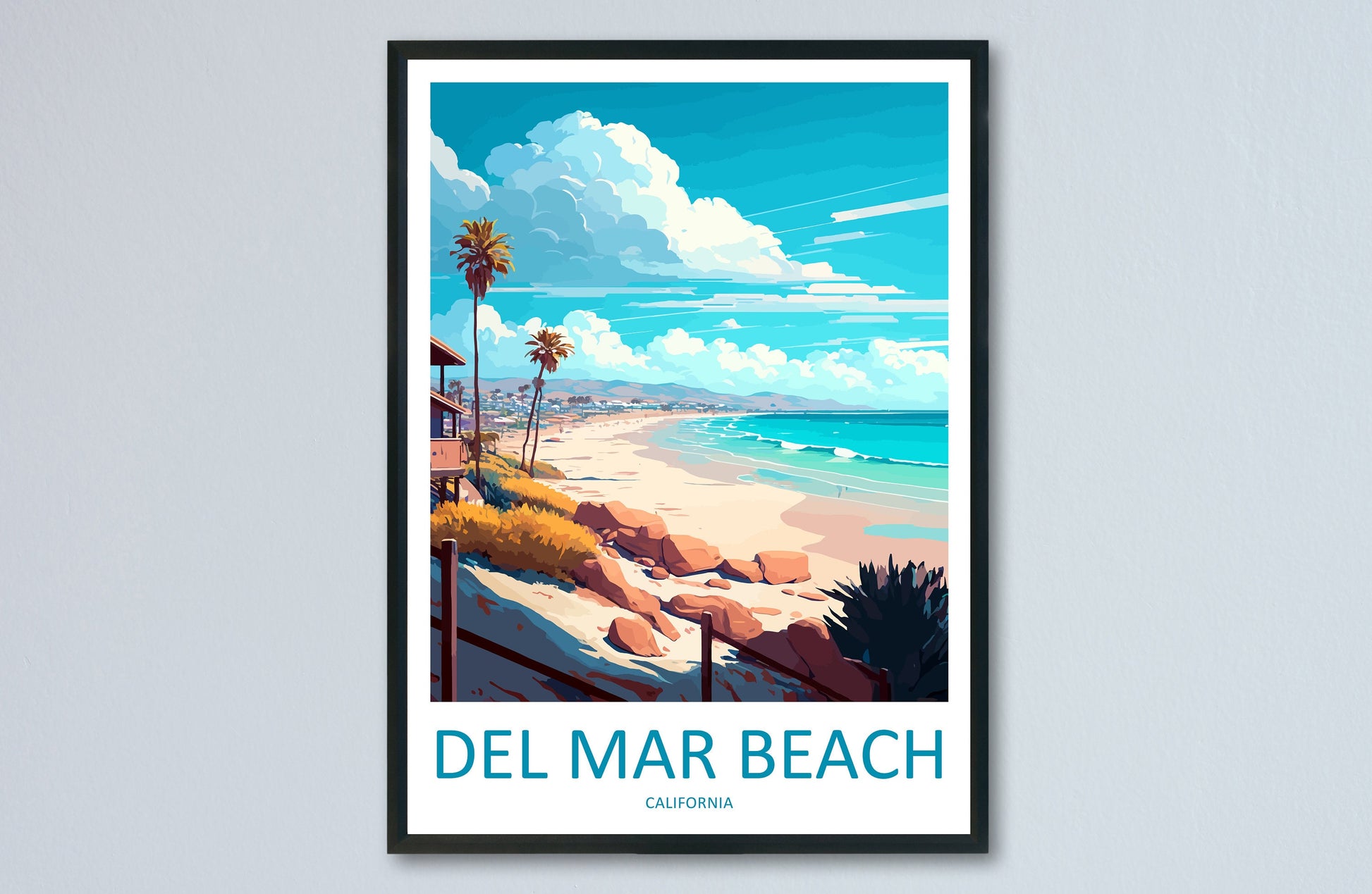 Del Mar Beach Travel Print Wall Art Del Mar Beach Wall Hanging Home Décor Del Mar Beach Gift Art Lovers California Art Poster