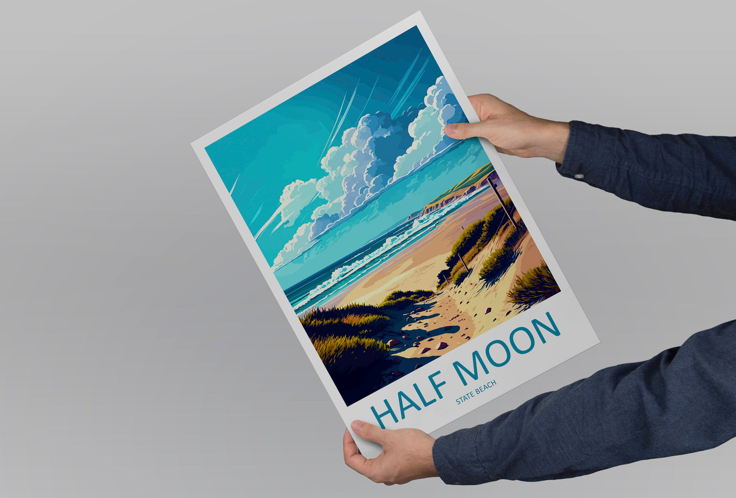 Half Moon State Beach Travel Print Wall Art Half Moon Beach Wall Hanging Home Décor Half Moon Beach Gift Art Lovers California Art Poster