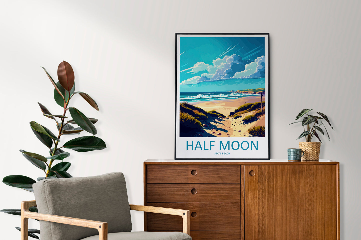 Half Moon State Beach Travel Print Wall Art Half Moon Beach Wall Hanging Home Décor Half Moon Beach Gift Art Lovers California Art Poster