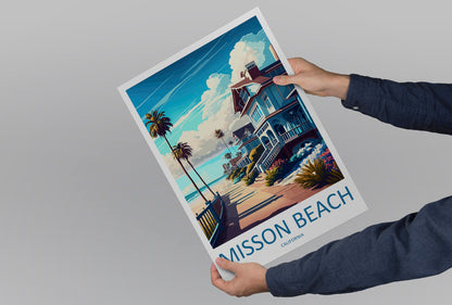 Mission Beach Travel Print Wall Art Mission Beach Wall Hanging Home Décor Mission Beach Gift Art Lovers California Art Poster Mission Beach