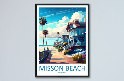 Mission Beach Travel Print Wall Art Mission Beach Wall Hanging Home Décor Mission Beach Gift Art Lovers California Art Poster Mission Beach