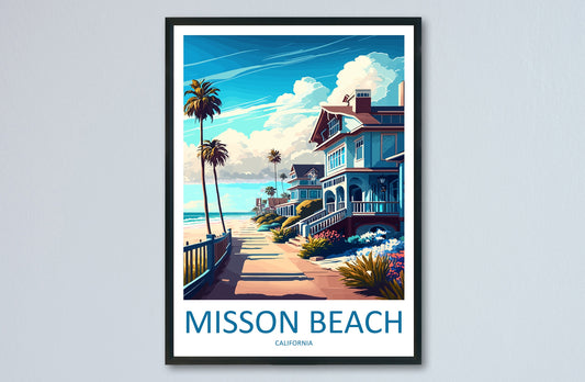 Mission Beach Travel Print Wall Art Mission Beach Wall Hanging Home Décor Mission Beach Gift Art Lovers California Art Poster Mission Beach