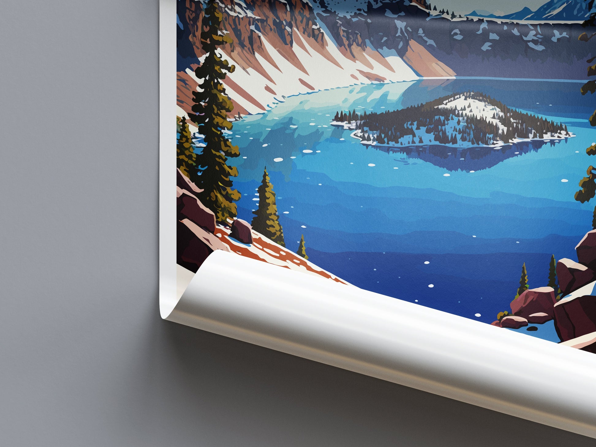 Crater Lake Snow National Park Travel Print Wall Art Crater Lake National Park Wall Hanging Home Décor Crater Lake National Park Gift Art