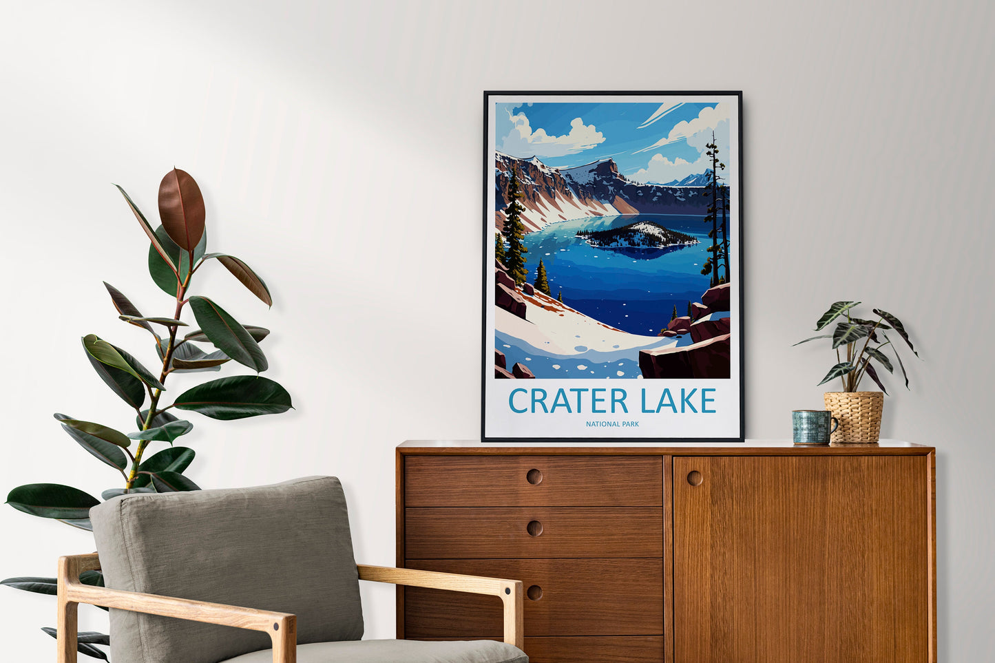 Crater Lake Snow National Park Travel Print Wall Art Crater Lake National Park Wall Hanging Home Décor Crater Lake National Park Gift Art