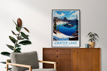 Crater Lake Snow National Park Travel Print Wall Art Crater Lake National Park Wall Hanging Home Décor Crater Lake National Park Gift Art