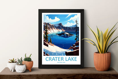Crater Lake Snow National Park Travel Print Wall Art Crater Lake National Park Wall Hanging Home Décor Crater Lake National Park Gift Art