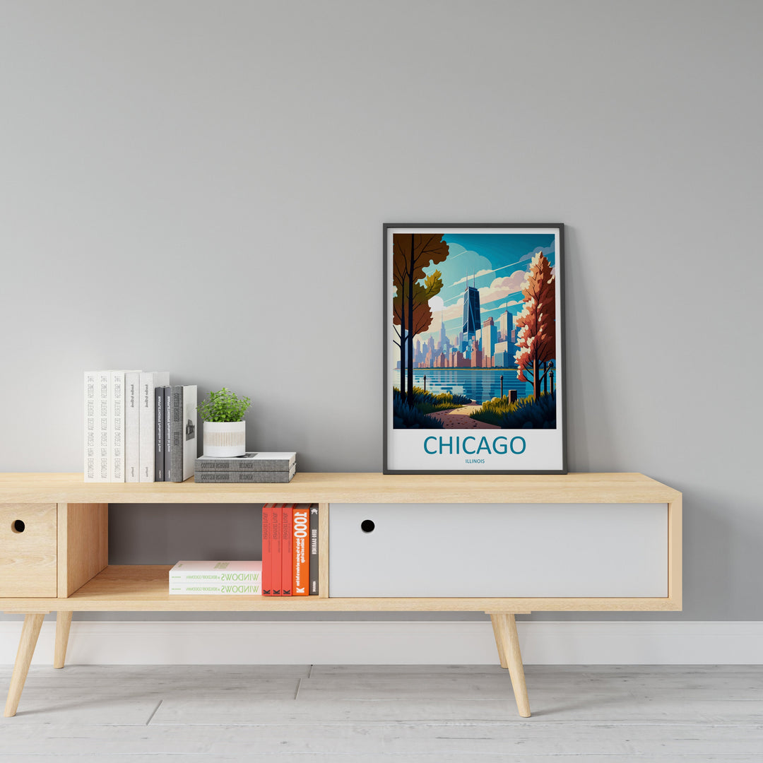 Chicago Travel Print Wall Art Chicago Wall Hanging Home Décor Chicago Gift Art Lovers Illinois Art Lover Gift
