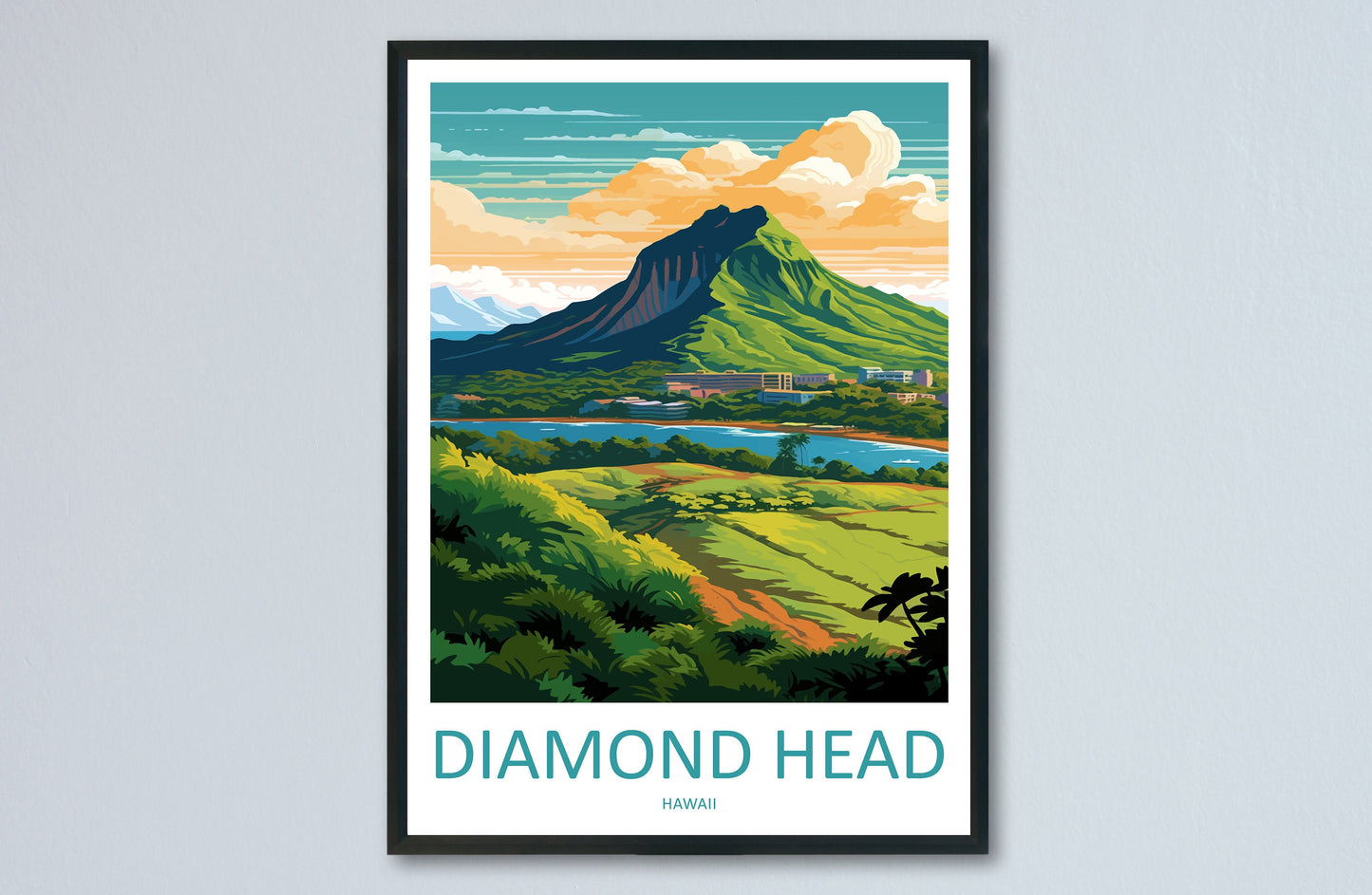 Diamond Head Travel Print Wall Art Diamond Head Wall Hanging Home Décor Diamond Head Gift Art Lovers Hawaii Art Lover Gift Print Artwork