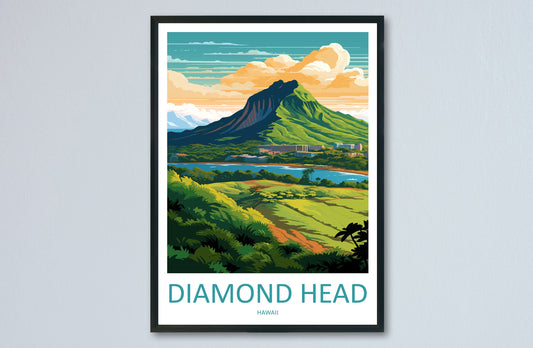 Diamond Head Travel Print Wall Art Diamond Head Wall Hanging Home Décor Diamond Head Gift Art Lovers Hawaii Art Lover Gift Print Artwork