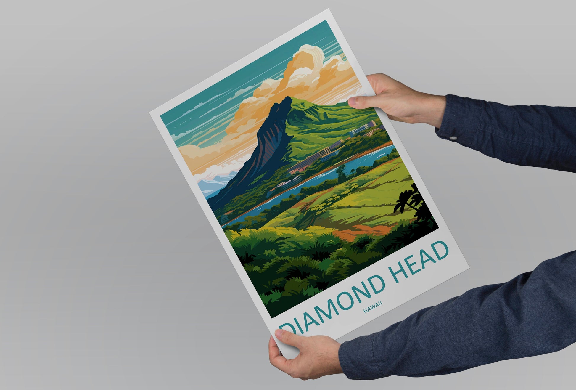 Diamond Head Travel Print Wall Art Diamond Head Wall Hanging Home Décor Diamond Head Gift Art Lovers Hawaii Art Lover Gift Print Artwork