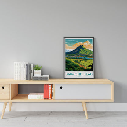 Diamond Head Travel Print Wall Art Diamond Head Wall Hanging Home Décor Diamond Head Gift Art Lovers Hawaii Art Lover Gift Print Artwork