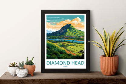 Diamond Head Travel Print Wall Art Diamond Head Wall Hanging Home Décor Diamond Head Gift Art Lovers Hawaii Art Lover Gift Print Artwork
