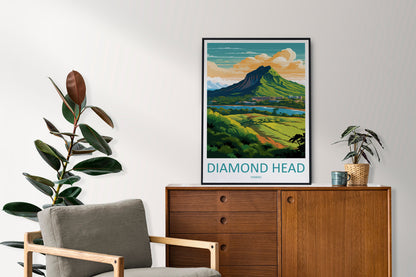 Diamond Head Travel Print Wall Art Diamond Head Wall Hanging Home Décor Diamond Head Gift Art Lovers Hawaii Art Lover Gift Print Artwork
