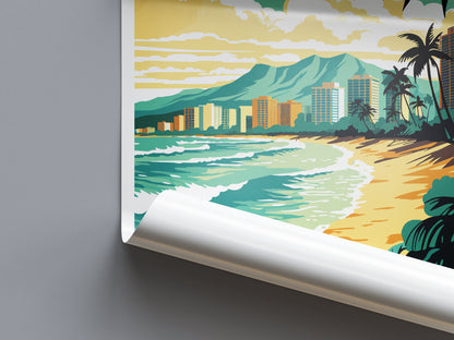 Waikiki Beach Travel Print Wall Art Waikiki Beach Wall Hanging Home Décor Waikiki Beach Gift Art Lovers Hawaii Art Lover Gift Print Artwork