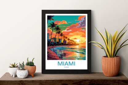 Miami Beach Travel Print Wall Art Miami Beach Wall Hanging Home Décor Miami Beach Gift Art Lovers Florida Art Lover Gift Florida Print