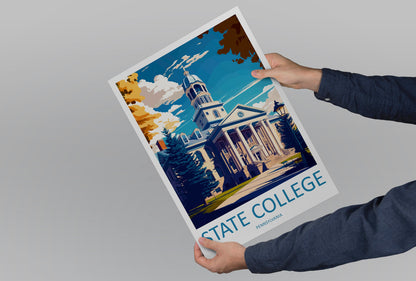 State College Travel Print Wall Art State College Wall Hanging Home Décor State College Gift Art Lovers Pennsylvania Travel Poster Art