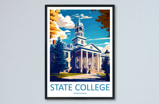 State College Travel Print Wall Art State College Wall Hanging Home Décor State College Gift Art Lovers Pennsylvania Travel Poster Art