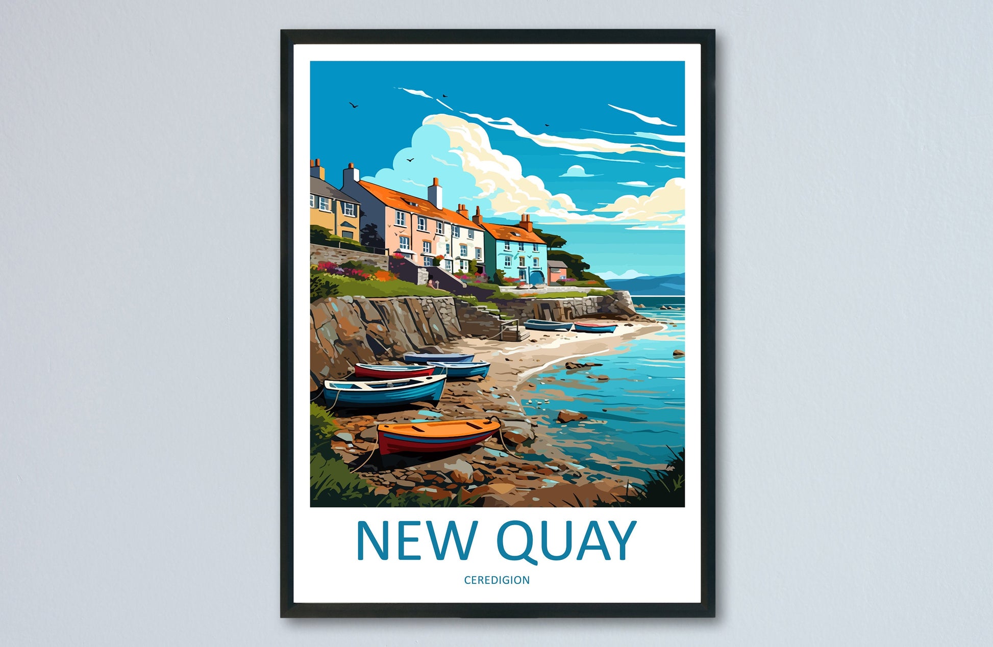 New Quay Travel Print Wall Art New Quay Wall Hanging Home Décor New Quay Gift Art Lovers Welsh Art Lover Gift Wales Wall Art
