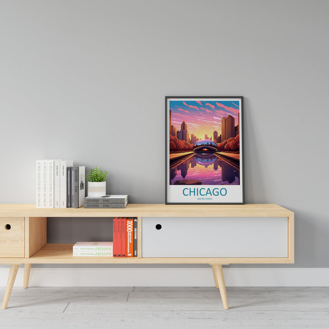 Chicago Travel Print Wall Art Chicago Wall Hanging Home Décor Chicago Gift Art Lovers Illinois Art Lover Gift Millennium Park Chicago Gift