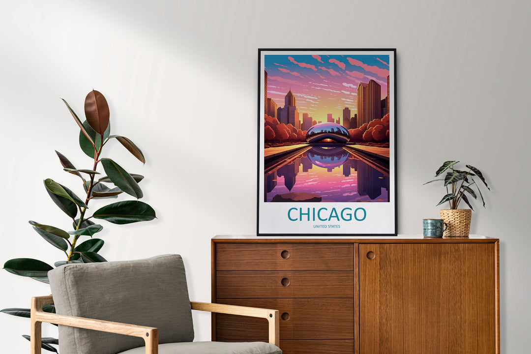 Chicago Travel Print Wall Art Chicago Wall Hanging Home Décor Chicago Gift Art Lovers Illinois Art Lover Gift Millennium Park Chicago Gift