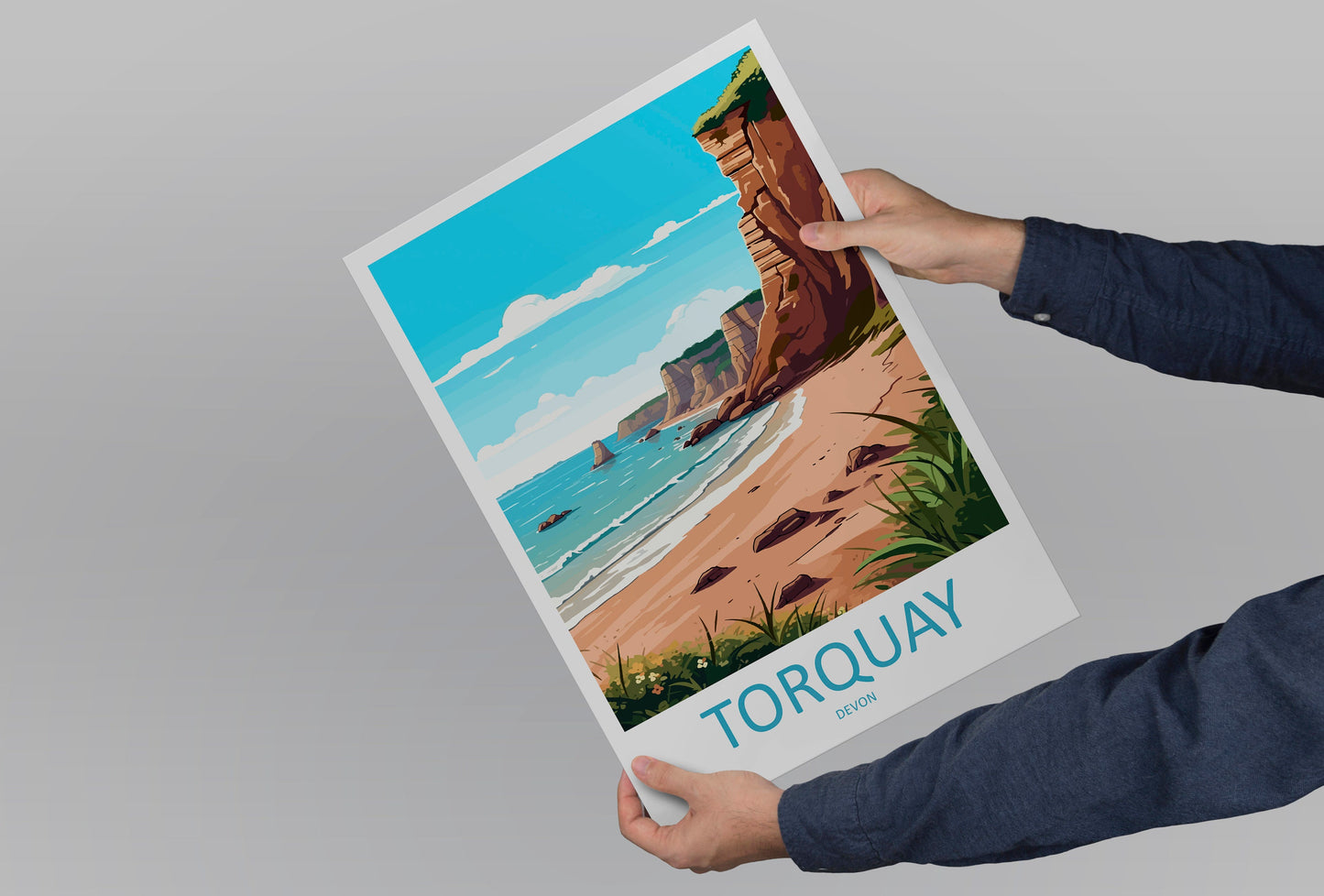 Torquay Cliffs Travel Print Wall Art Torquay Wall Hanging Home Décor Torquay Gift Art Lovers England Art Lover Gift Torquay Art