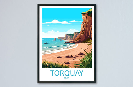 Torquay Cliffs Travel Print Wall Art Torquay Wall Hanging Home Décor Torquay Gift Art Lovers England Art Lover Gift Torquay Art