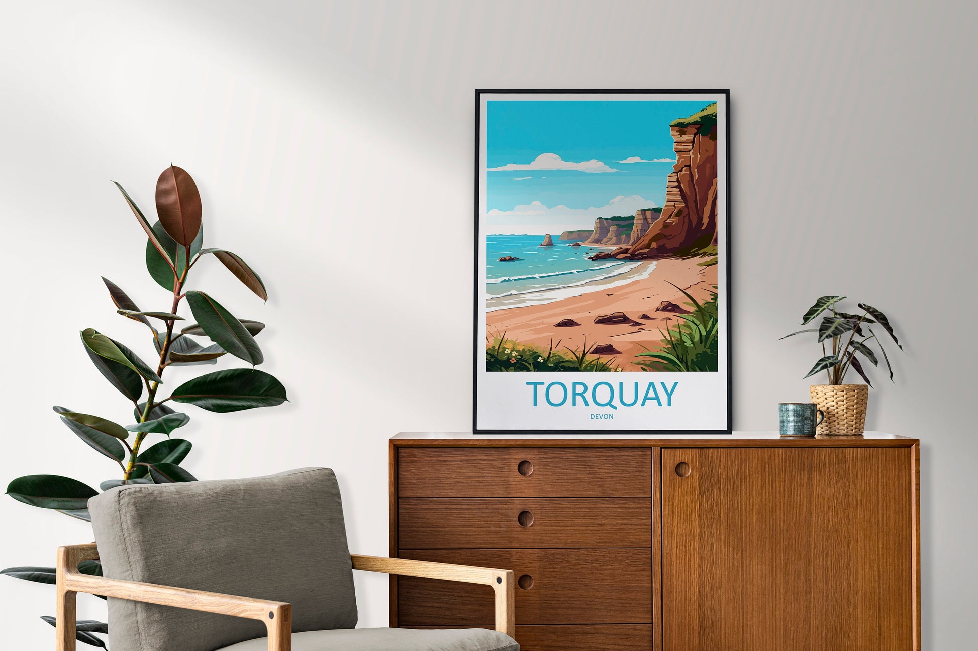 Torquay Cliffs Travel Print Wall Art Torquay Wall Hanging Home Décor Torquay Gift Art Lovers England Art Lover Gift Torquay Art