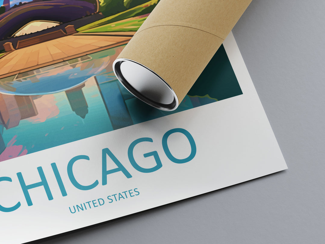 Chicago Travel Print Wall Art Chicago Wall Hanging Home Décor Chicago Gift Art Lovers Illinois Art Lover Gift Millennium Park Chicago Gift