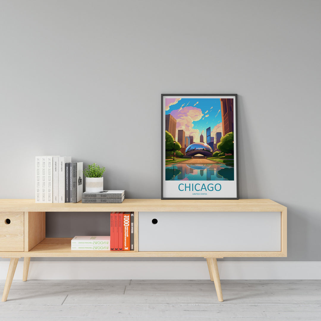 Chicago Travel Print Wall Art Chicago Wall Hanging Home Décor Chicago Gift Art Lovers Illinois Art Lover Gift Millennium Park Chicago Gift