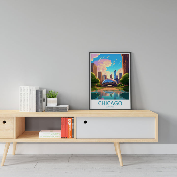 Chicago Travel Print Wall Art Chicago Wall Hanging Home Décor Chicago Gift Art Lovers Illinois Art Lover Gift Millennium Park Chicago Gift