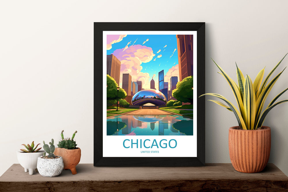 Chicago Travel Print Wall Art Chicago Wall Hanging Home Décor Chicago Gift Art Lovers Illinois Art Lover Gift Millennium Park Chicago Gift