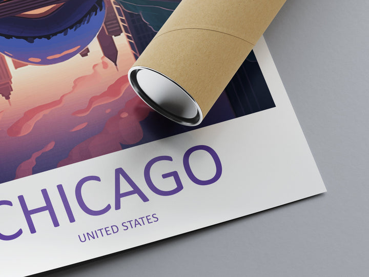 Chicago Travel Print Wall Art Chicago Wall Hanging Home Décor Chicago Gift Art Lovers Illinois Art Lover Gift Millennium Park Chicago Gift