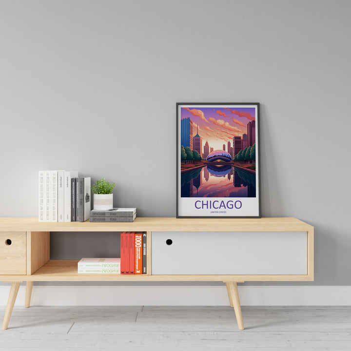 Chicago Travel Print Wall Art Chicago Wall Hanging Home Décor Chicago Gift Art Lovers Illinois Art Lover Gift Millennium Park Chicago Gift